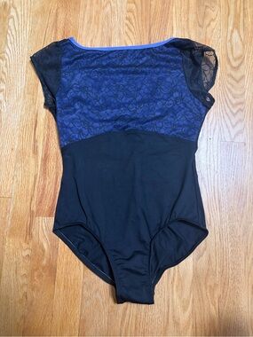 Ballet - Black Bodice with Blue Lace Cap Sleeve Leotard